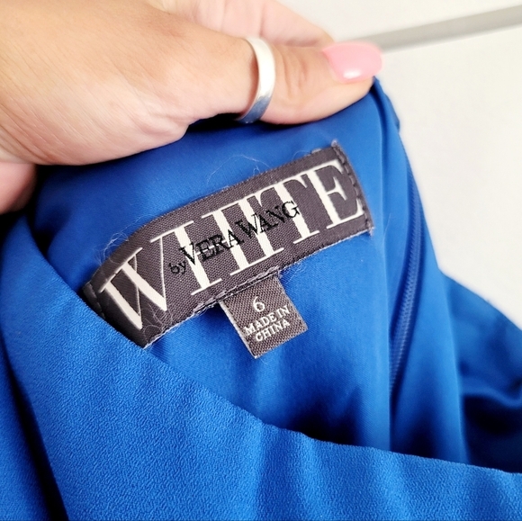 White by Vera Wang Blue One Shoulder satin maxi dress Gown Size 6 - Picture 9 of 10